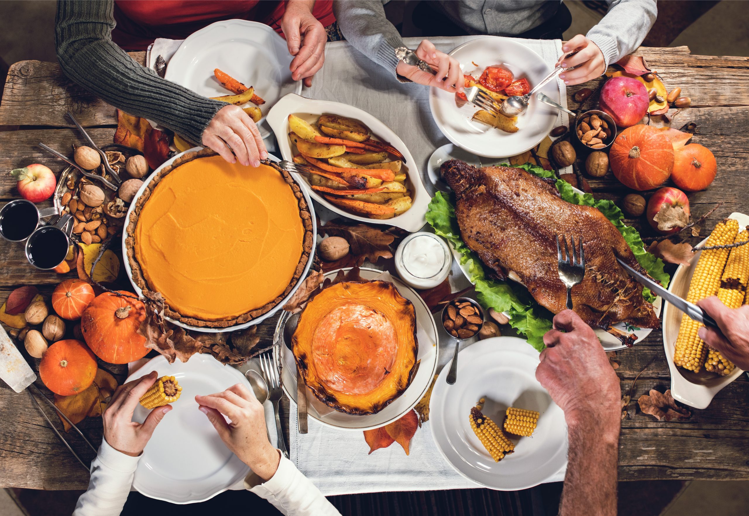 a family feasting together during a thanksgiving in recovery